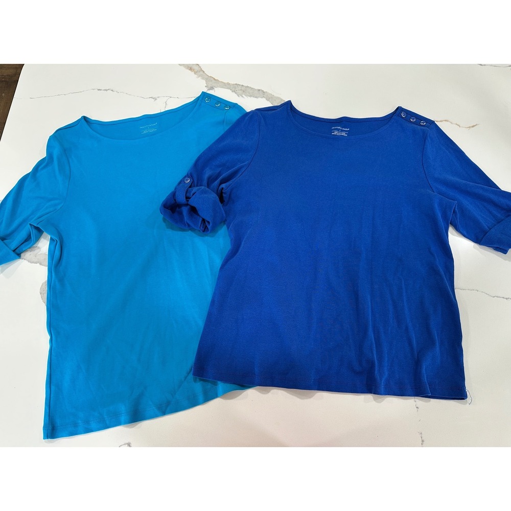 Christopher & Banks 2pk Cotton Roll Tab Sleeve Knit Tops Blue Teal Womens Large